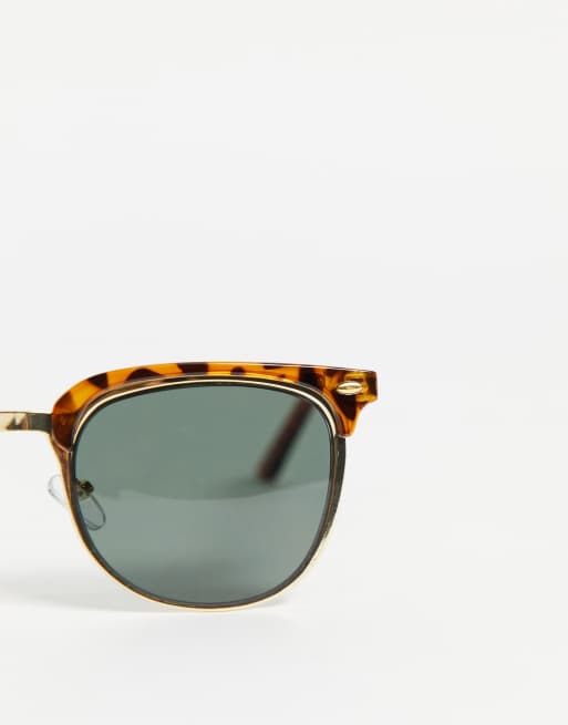 ASOS DESIGN – Guldfärgade och spräckliga solglasögon i retrostil med gröna glas, 3 av 4