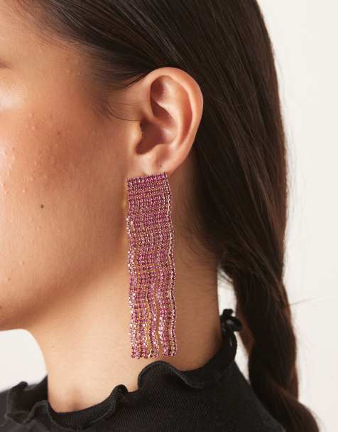 ASOS DESIGN – Guldfärgade örhängen med rosa strass - view 1