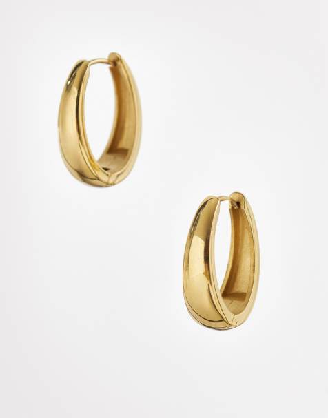 ASOS DESIGN – Guldfärgade, ovala creoler i vattentåligt rostfritt stål - view 1