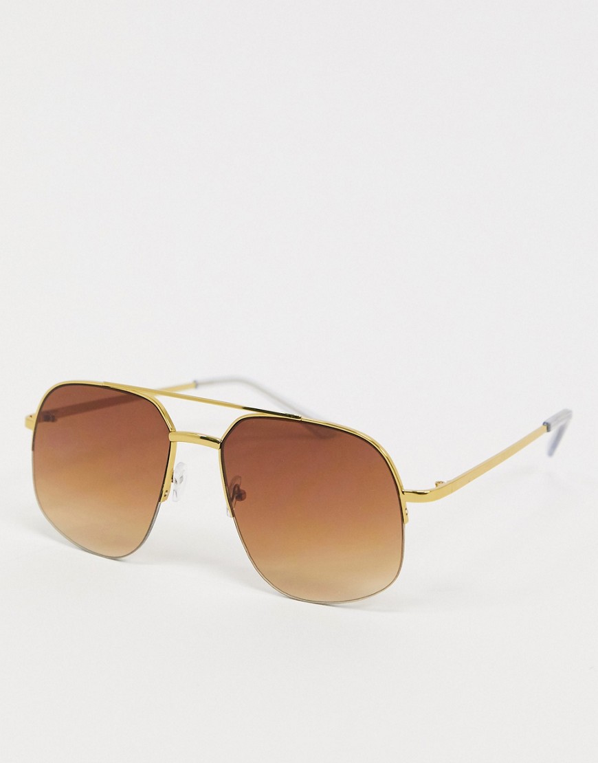 ASOS DESIGN – Guldfärgade pilotsolglasögon i oversize med halva bågar