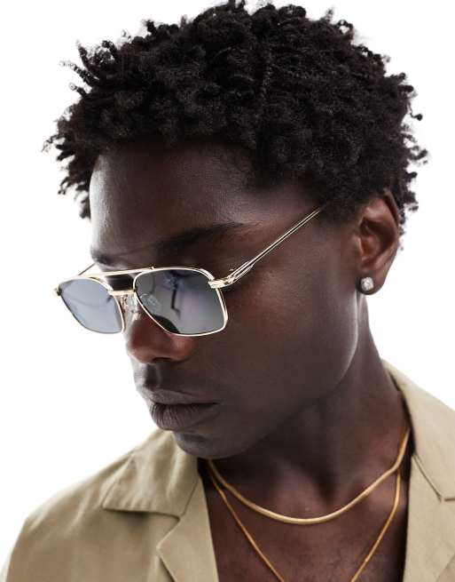 ASOS DESIGN – Guldfärgade pilotsolglasögon med metallbågar och rökfärgade glas, 2 av 4