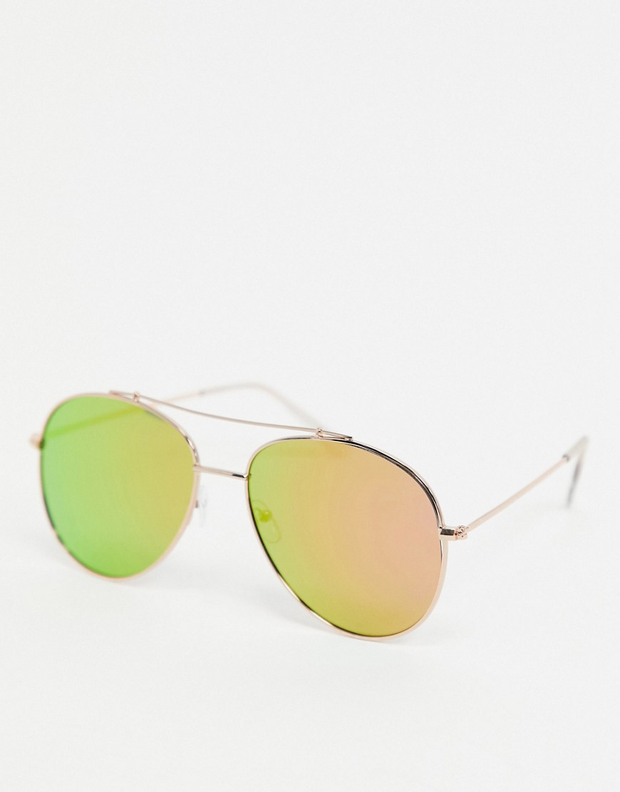 ASOS DESIGN – Guldfärgade pilotsolglasögon med rosa spegelglas