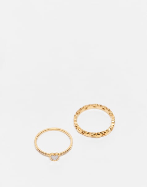 ASOS DESIGN – Guldfärgade ringar av rostfritt stål med hjärtdesign, 2-pack - view 1