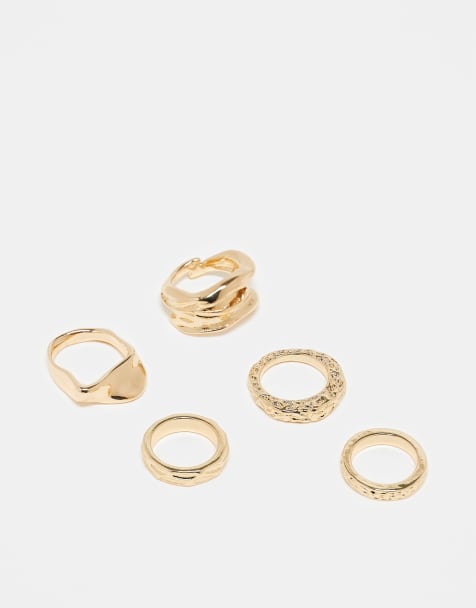 ASOS DESIGN – Guldfärgade ringar i blandad struktur, 5-pack - view 1