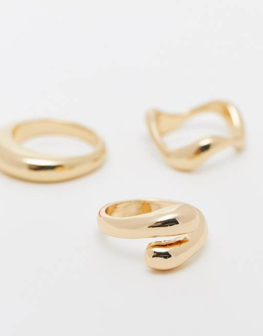 ASOS DESIGN – Guldfärgade ringar med blandade minimalistiska designer, 3-pack, 2 av 4