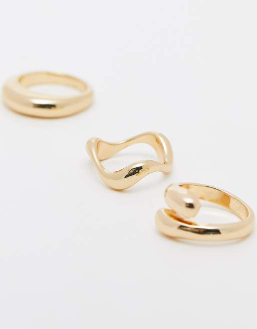 ASOS DESIGN – Guldfärgade ringar med blandade minimalistiska designer, 3-pack, 4 av 4