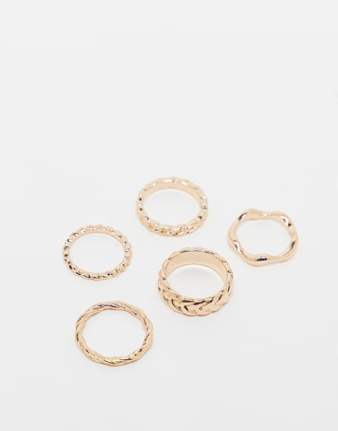 ASOS DESIGN – Guldfärgade ringar med flätade detaljer, 5-pack - view 1