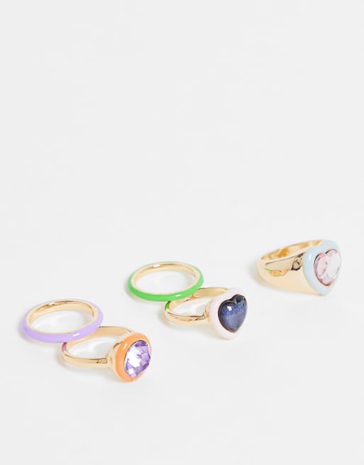 ASOS DESIGN – Guldfärgade ringar med lekfull design, 5-pack