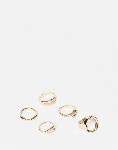 ASOS DESIGN – Guldfärgade ringar med skulpterad, smält design i flerpack - view 1