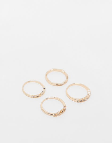 ASOS DESIGN – Guldfärgade ringar med små strasstenar, 4-pack - view 1