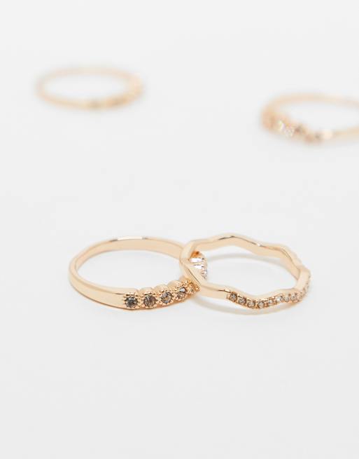 ASOS DESIGN – Guldfärgade ringar med små strasstenar, 4-pack, 3 av 3