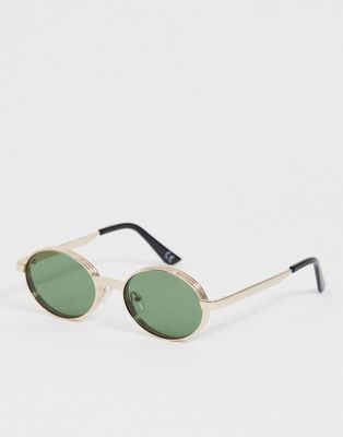ASOS DESIGN – Guldfärgade, runda solglasögon i 70-talsstil