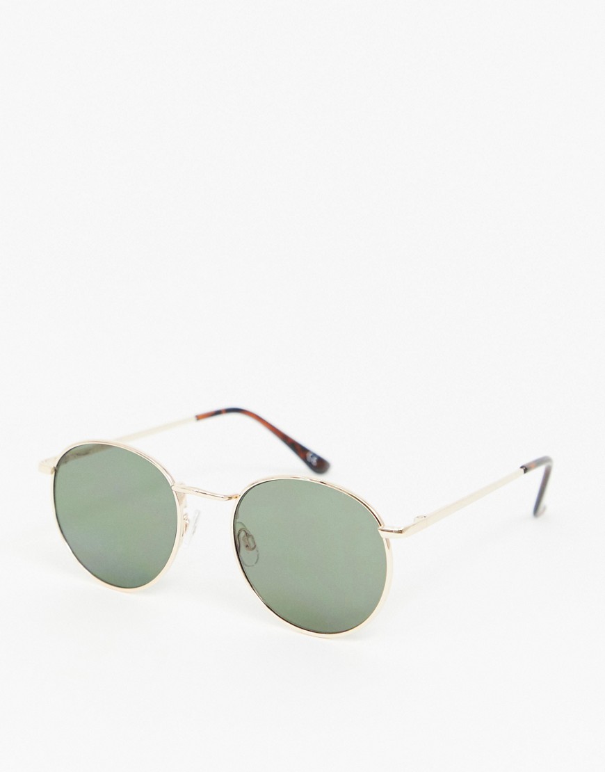 ASOS DESIGN – Guldfärgade runda solglasögon i 90-talsstil i metall med g15-glas