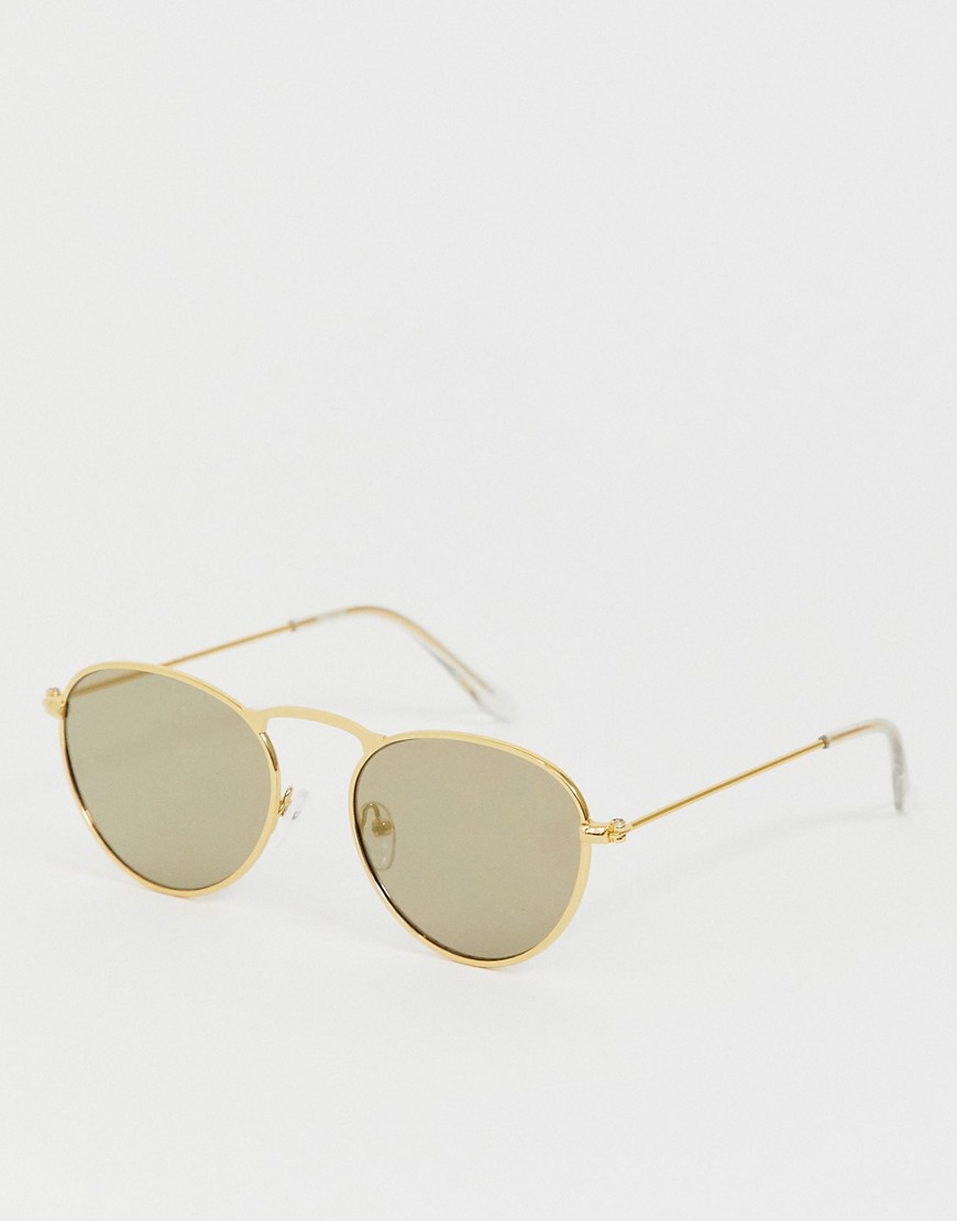 ASOS DESIGN – Guldfärgade, runda solglasögon i metall med guldfärgade spegelglas
