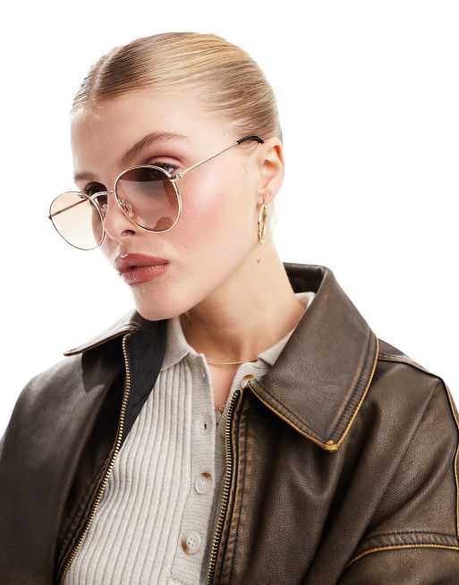 ASOS DESIGN – Guldfärgade runda solglasögon i metall med ljusbruna glas , 4 av 4