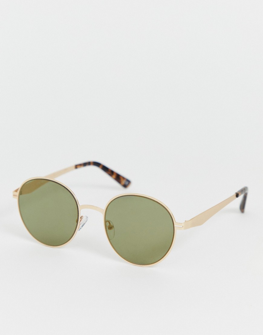 ASOS DESIGN – Guldfärgade, runda solglasögon i metall med platta spegelglas