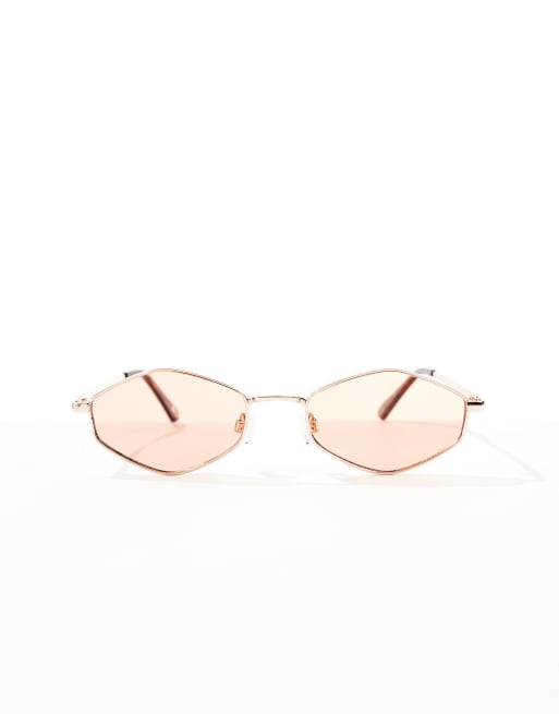 ASOS DESIGN – Guldfärgade, sexkantiga solglasögon med bruna glas  , 4 av 4