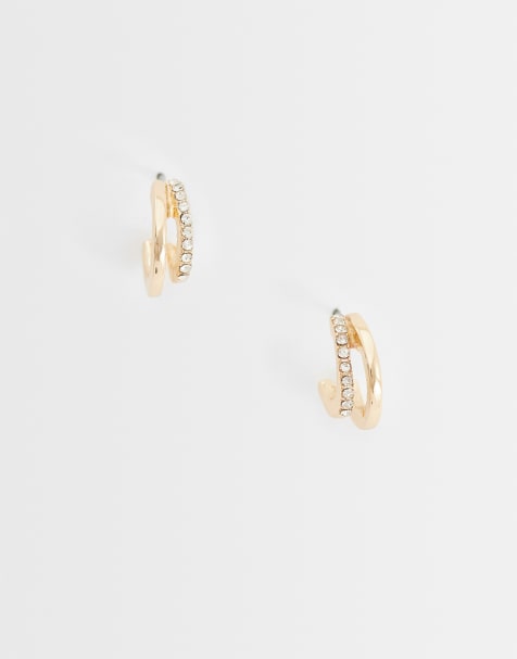 ASOS DESIGN – Guldfärgade, små creoler med dubbla strassdetaljer - view 1