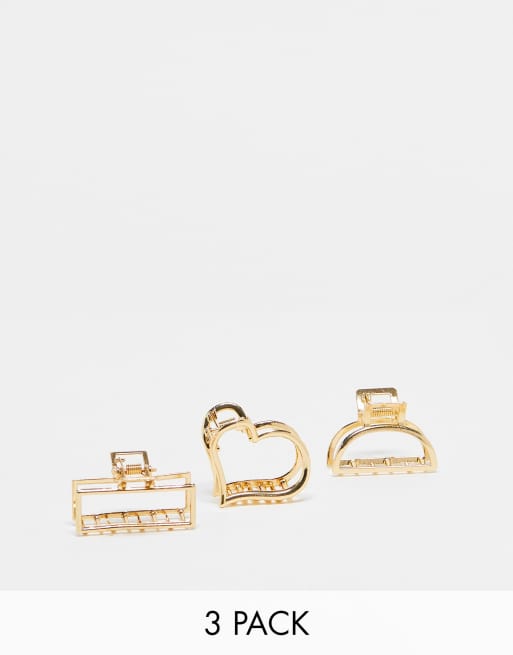 ASOS DESIGN – Guldfärgade små hårklämmor i metall, 3-pack