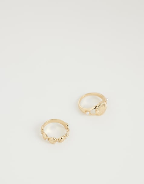 ASOS DESIGN – Guldfärgade, små ringar med snäckskalsdesign, 2-pack - view 1