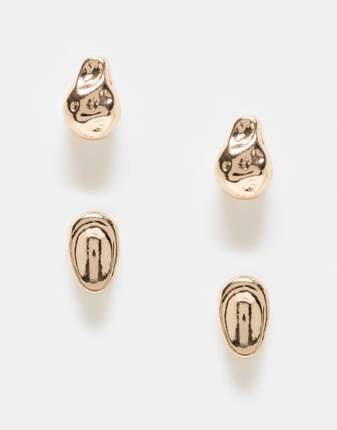 ASOS DESIGN – Guldfärgade, små stiftörhängen med smält design, 2-pack - view 1