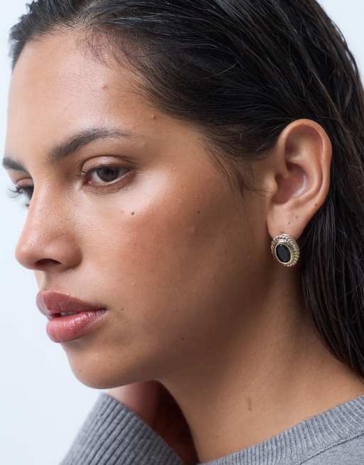 ASOS DESIGN – Guldfärgade, små stiftörhängen med svart sten, 2 av 4
