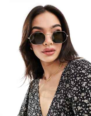 ASOS DESIGN – Guldfärgade, vinklade solglasögon i metall med polariserade g15-glas 