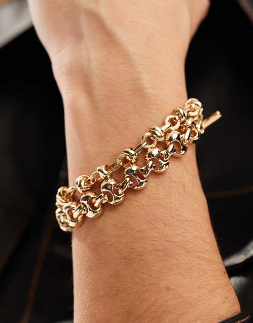 ASOS DESIGN – Guldfärgat armband i flera rader med grova kedjor och stavlås