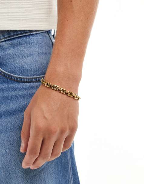 ASOS DESIGN – Guldfärgat armband i vattentåligt rostfritt stål med fyrkantiga länkar - view 1