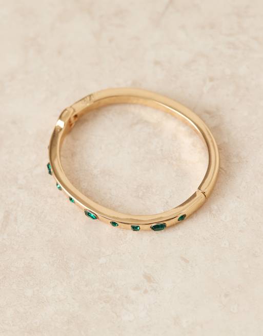 ASOS DESIGN – Guldfärgat armband med gröna stenar, 2 av 3