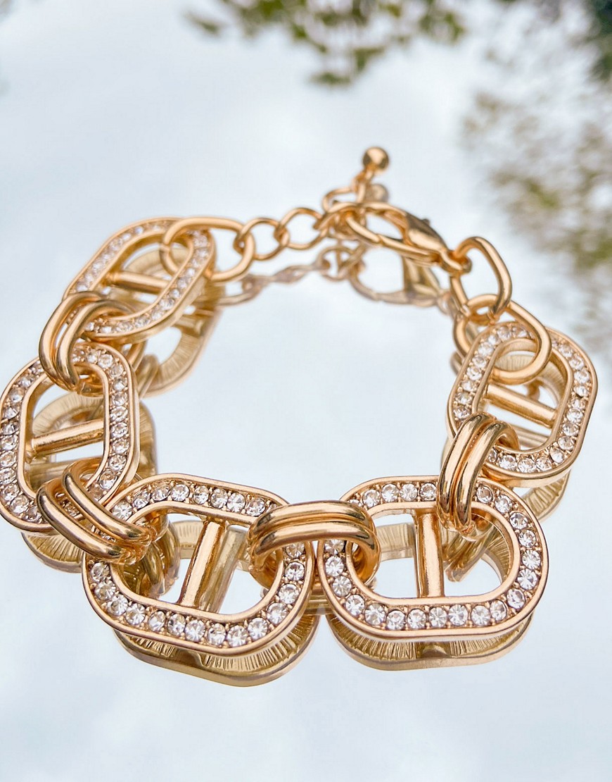 ASOS DESIGN – Guldfärgat armband med kristallprydda länkar