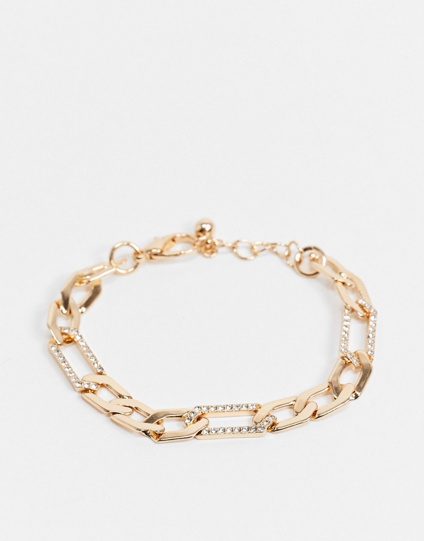 ASOS DESIGN – Guldfärgat armband med platt pansarkedja och kristaller