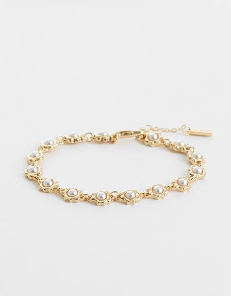 ASOS DESIGN – Guldfärgat armband med smälta länkar och pärlor - view 1