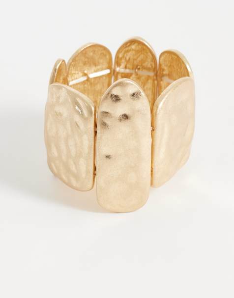 ASOS DESIGN – Guldfärgat, brett och stretchigt armband med borstad finish - view 1