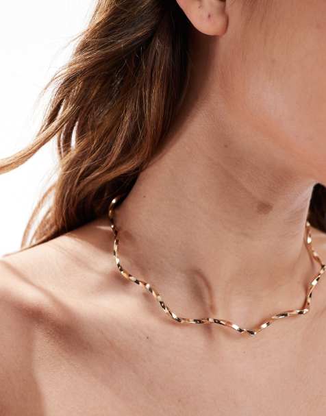 ASOS DESIGN – Guldfärgat choker-halsband med vågig design - view 1