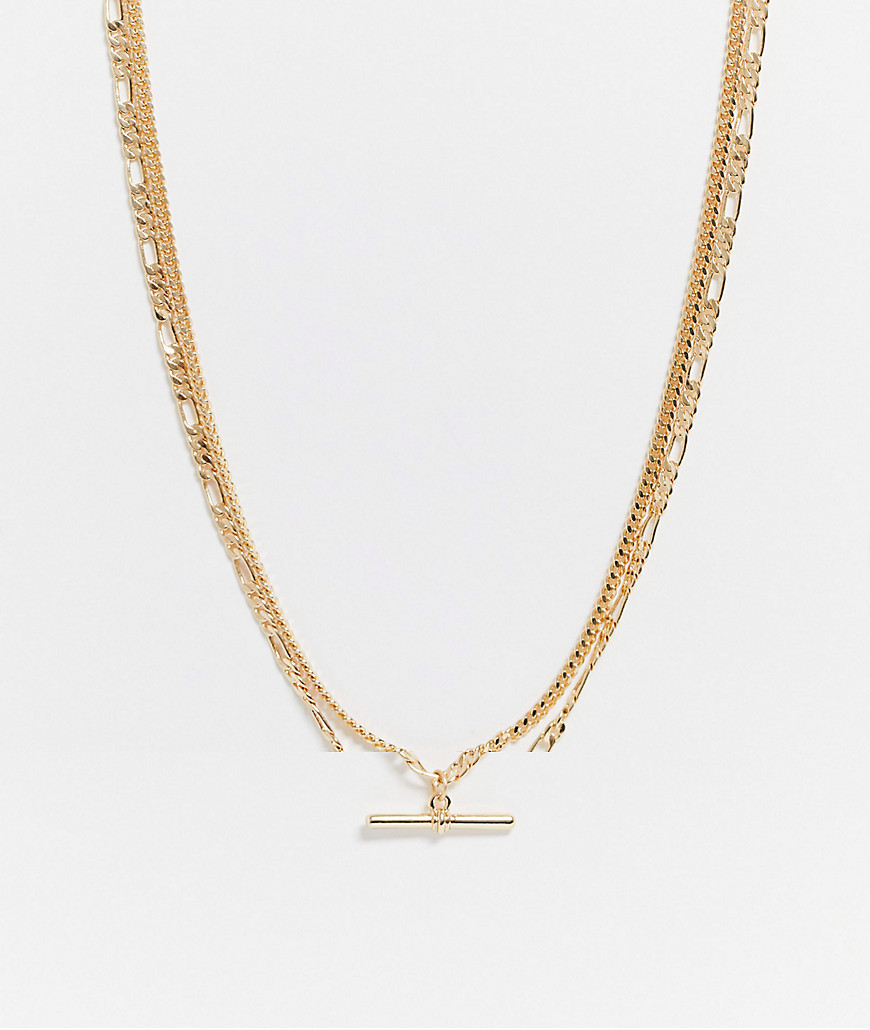 ASOS DESIGN – Guldfärgat halsband i dubbla rader med t-stav