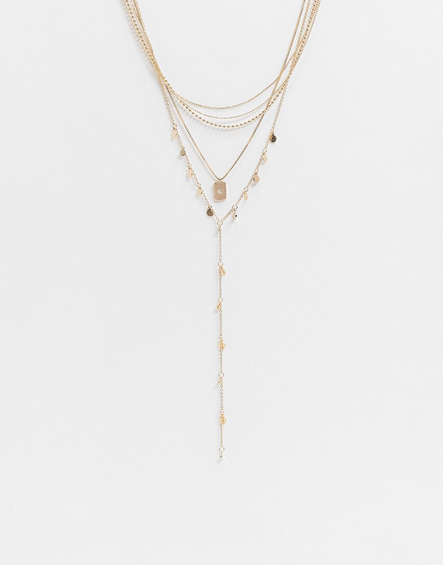 ASOS DESIGN – Guldfärgat halsband i flera rader med disk och stjärna