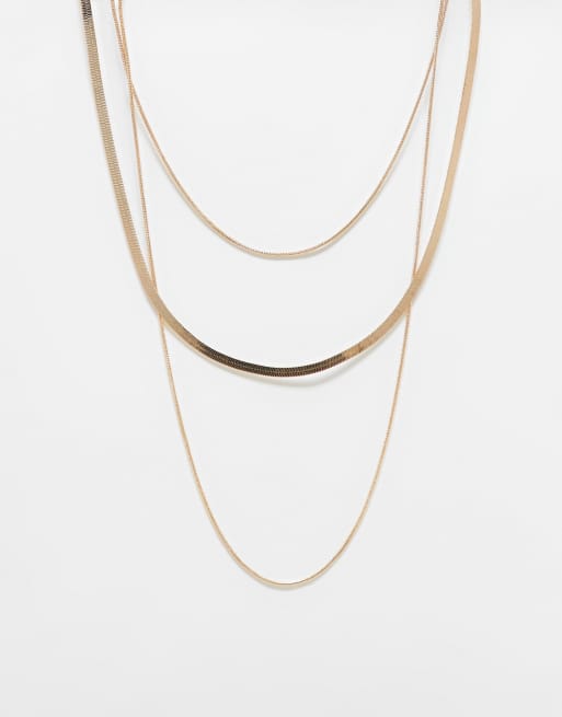 ASOS DESIGN – Guldfärgat halsband i flera rader med platta och grova kedjor