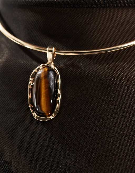 ASOS DESIGN – Guldfärgat halsband med halvädelstenen tigeröga, 4 av 4