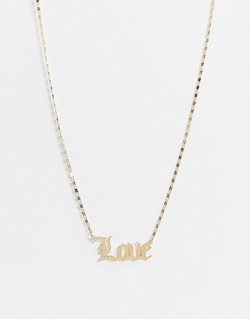 ASOS DESIGN – Guldfärgat halsband med love-hängsmycke i gotiskt typsnitt