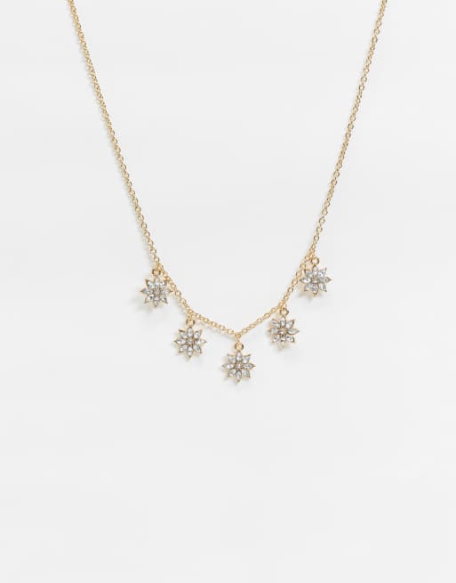 ASOS DESIGN – Guldfärgat halsband med strassutsmyckade blomberlocker
