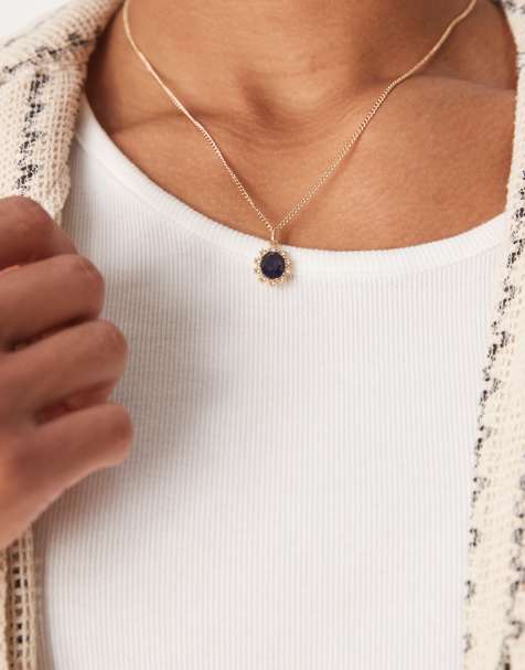 ASOS DESIGN – Guldfärgat halsband med syntetisk, blå smyckessten - view 1