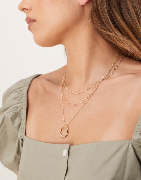 ASOS DESIGN – Guldfärgat halsband med tre rader och cirkelhänge - view 1