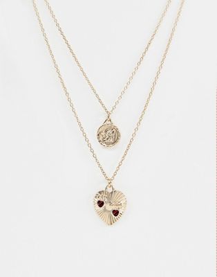 ASOS DESIGN – Guldfärgat halsband med vintageliknande amorhängsmycke och graverade hjärtan