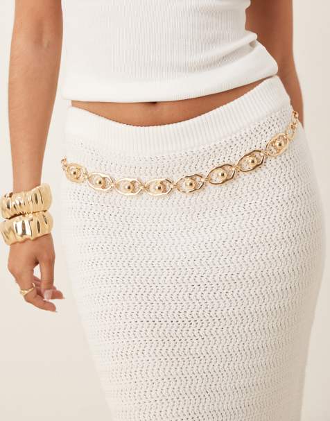 ASOS DESIGN – Guldfärgat höft- och midjeskärp med kedja och kulor - view 1