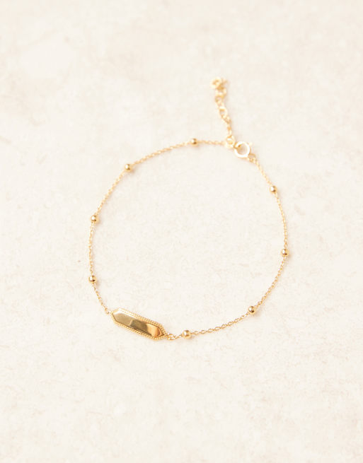 ASOS DESIGN – Guldfärgat kedjearmband i sterlingsilver med kulor och hexagonformat hänge, 2 av 3