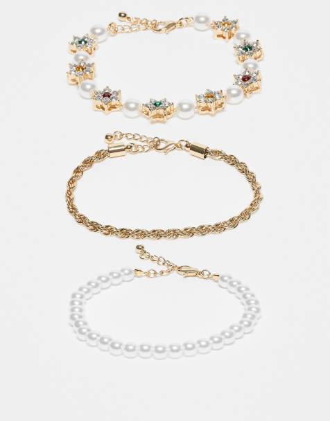 ASOS DESIGN – Guldfärgat kedjearmband med kristallstjärnor och pärlor, 3-pack - view 1