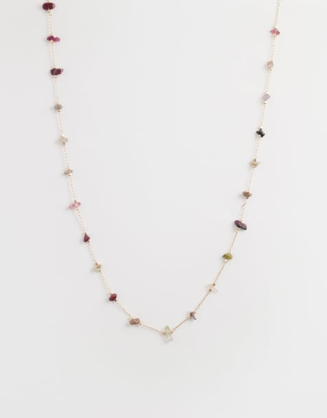 ASOS DESIGN – Guldfärgat, kort halsband med konstgjorda stenflisor - view 1