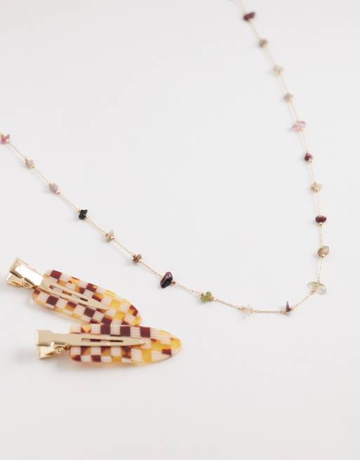 ASOS DESIGN – Guldfärgat, kort halsband med konstgjorda stenflisor, 3 av 4