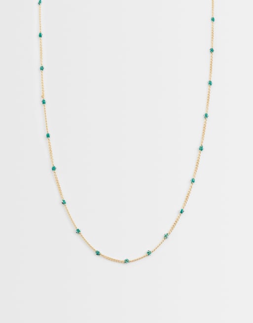 ASOS DESIGN – Guldfärgat, kort, smalt kedjehalsband med gröna ögondetaljer, 2 av 4